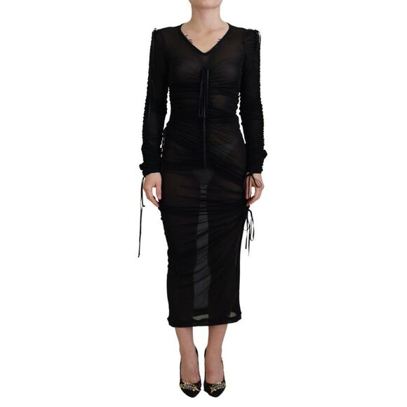 Dolce & Gabbana Black Viscose Bodycon Sheath Midi Women's Dress